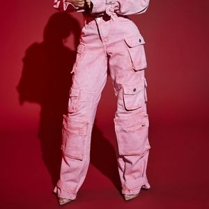 Faded pink denim cargo baggy jeans! (W-7)